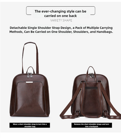 Brown Stylish Women's PU Leather Backpack - Spacious, Anti-Theft, Multi-Pocket Travel Bag for School or Work