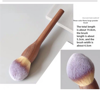 Three-color Flame Large Powder Brush Walnut Wood Makeup Brush Set - Powder, Blush, and Contour Brushes with Soft Fiber Bristles