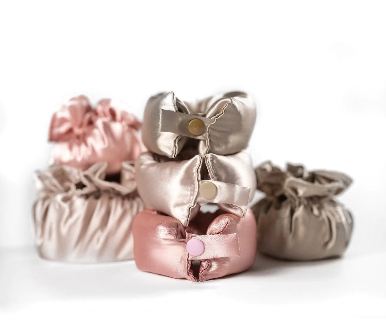 3 Pcs Off White Heatless Hair Curling Satin Set - Easy Sleep-In Curler for Beautiful Waves