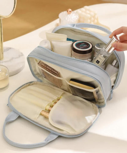 Green Premium PU Leather Portable Makeup Bag - Large Capacity Waterproof Travel Cosmetic Organizer(Cosmetics are shooting props, not included)