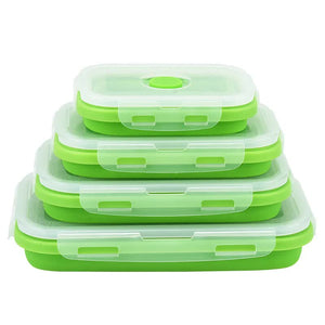 Green Collapsible Silicone Bento Box Set - 4-Piece Food-Grade Microwave & Freezer Safe Lunch Box Set