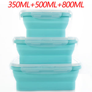 3-piece Set Blue Collapsible Silicone Food Storage Containers Set - 350ML, 500ML, 800ML | BPA-Free, Microwave, Dishwasher & Freezer Safe | Foldable & Portable Bento Boxes for Travel & Outdoor