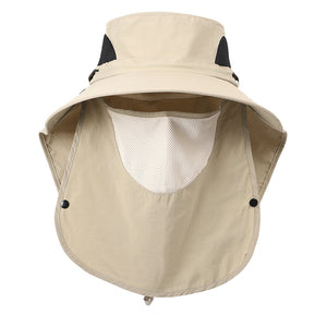 Khaki Outdoor Sun Hat with Face & Neck Protection, Quick-Dry, Breathable UV Protection Cap for Men and Women - Adjustable, Dust & Insect Repellent Hiking Hat