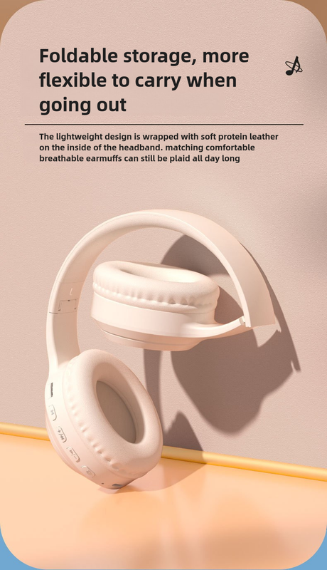 Off White and Orange Wireless Headphones - 400mAh, 16H Playtime, SD Card & Aux Support