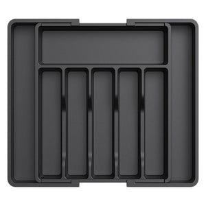 Black Adjustable Polypropylene Kitchen Drawer Organizer – 8 Compartments, Large Capacity, Easy to Clean