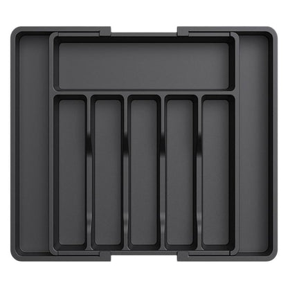 Black Adjustable Polypropylene Kitchen Drawer Organizer – 8 Compartments, Large Capacity, Easy to Clean