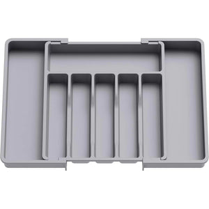 Grey Adjustable Polypropylene Kitchen Drawer Organizer - 8 Compartments, Large Capacity, Easy to Clean