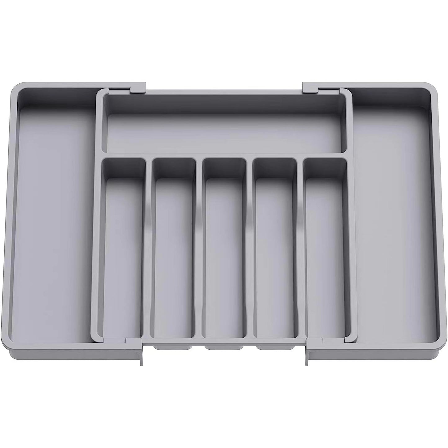 Grey Adjustable Polypropylene Kitchen Drawer Organizer - 8 Compartments, Large Capacity, Easy to Clean