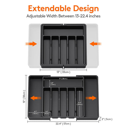 Grey Adjustable Polypropylene Kitchen Drawer Organizer - 8 Compartments, Large Capacity, Easy to Clean