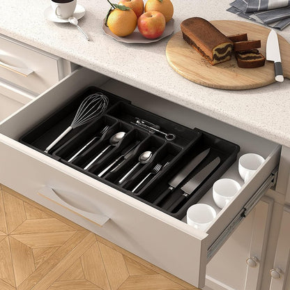 White Adjustable Polypropylene Kitchen Drawer Organizer - 8 Compartments, Large Capacity, Easy to Clean