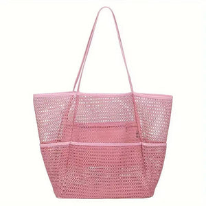 Pink Breathable Mesh Beach Tote Bag - Large Capacity Sand - Free Bag with Zipper Pocket & Multi - Purpose Storage - Factory Direct Shop