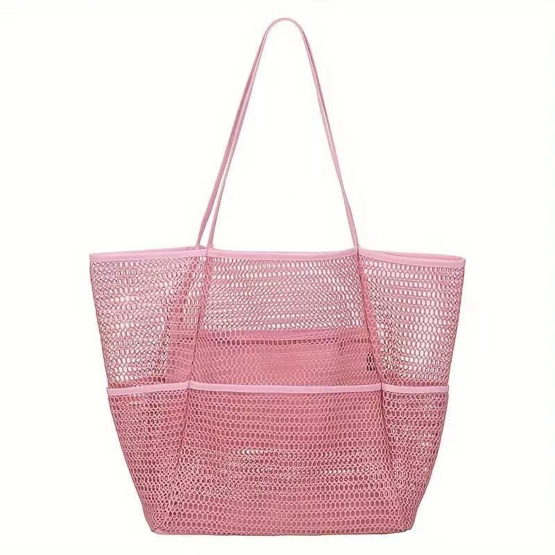Pink Breathable Mesh Beach Tote Bag - Large Capacity Sand - Free Bag with Zipper Pocket & Multi - Purpose Storage - Factory Direct Shop