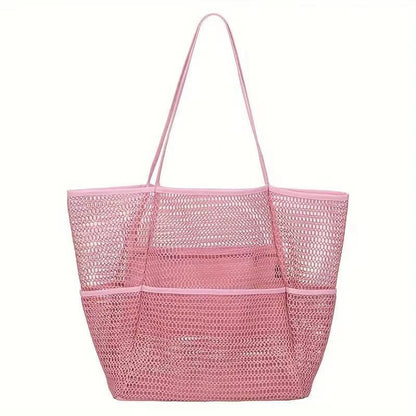 Pink Breathable Mesh Beach Tote Bag - Large Capacity Sand - Free Bag with Zipper Pocket & Multi - Purpose Storage - Factory Direct Shop