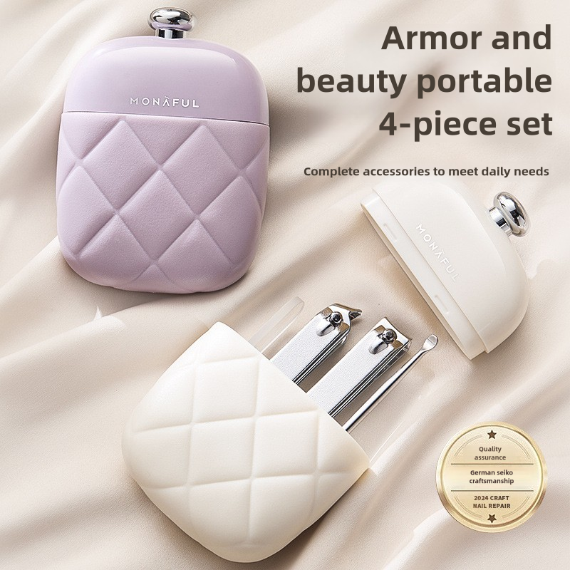 2 Pcs Purple Portable Nail Care Kit - Compact Manicure Set with Nail Clippers, Tweezers, and Nail File - Stylish Storage Case