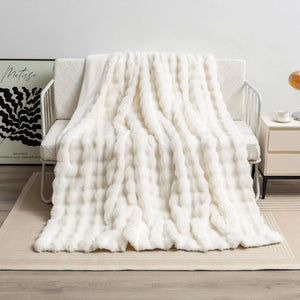 Off White 70*100cm Plush Toscana Rabbit Hair Throw Blanket - Soft Flannel Fleece for All Seasons, Perfect for Couch & Bed