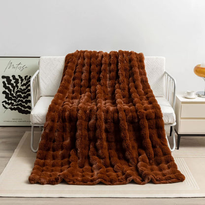 Dark Brown 70*100cm Plush Toscana Rabbit Hair Throw Blanket - Soft Flannel Fleece for All Seasons, Perfect for Couch & Bed