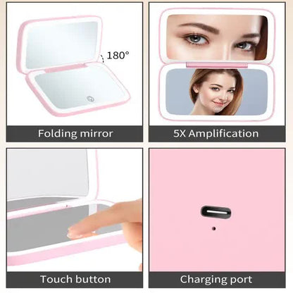 Pink MR2326C Portable LED Illuminated Makeup Mirror - Foldable Lighted Vanity Mirror with 801mAh Battery