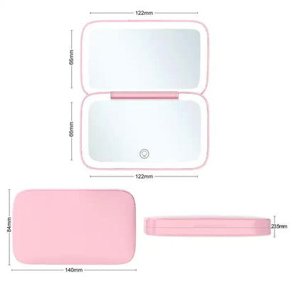 Pink MR2326C Portable LED Illuminated Makeup Mirror - Foldable Lighted Vanity Mirror with 801mAh Battery