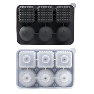 2 PCS Sphere & Square Ice Cube Tray (Black) - Novelty Silicone Ice Maker for Whiskey Cocktails