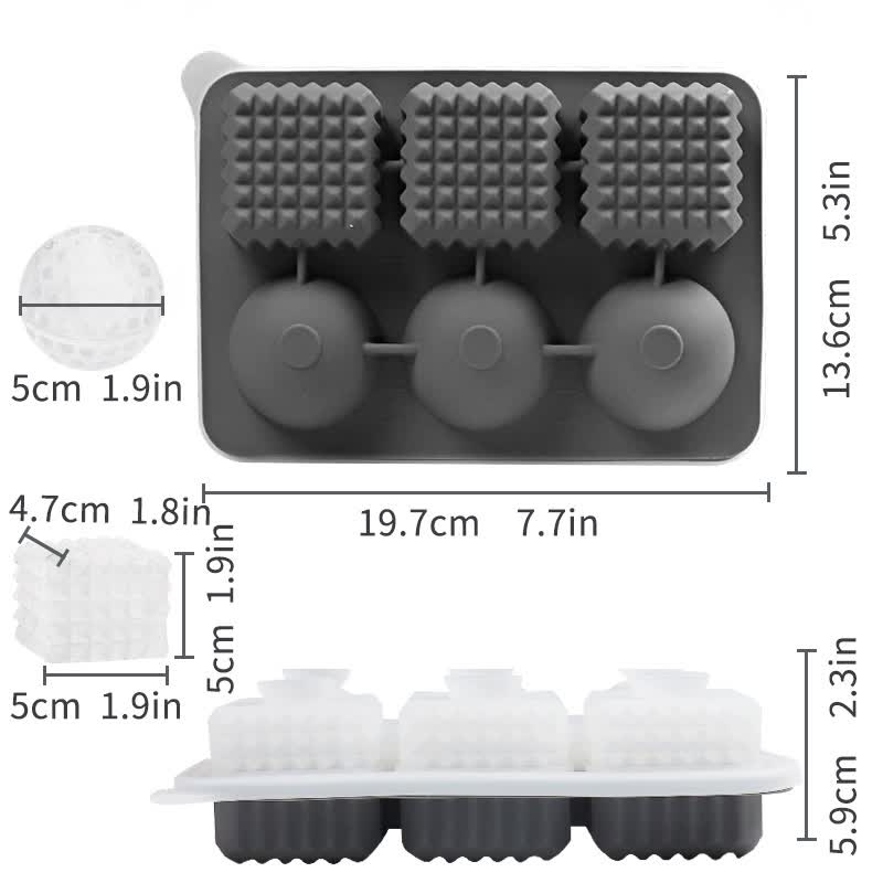 2 PCS Sphere & Square Ice Cube Tray (Black) - Novelty Silicone Ice Maker for Whiskey Cocktails