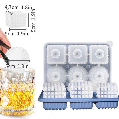 2 PCS Sphere & Square Ice Cube Tray (Blue) - Novelty Silicone Ice Maker for Whiskey Cocktails