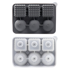 2 PCS Sphere & Square Ice Cube Tray (Gray) - Novelty Silicone Ice Maker for Whiskey Cocktails