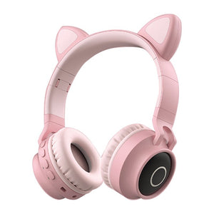 Adorable Cat Ear Wireless Headphones - Bluetooth 5.0, Foldable Design, Glowing RGB LED Lights - Cute Pink  Headset