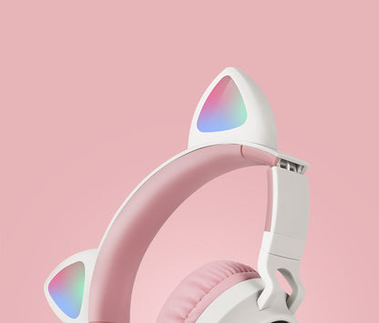 Adorable Cat Ear Wireless Headphones - Bluetooth 5.0, Foldable Design, Glowing RGB LED Lights - Cute Pink  Headset