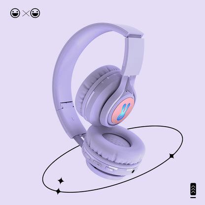 Purple  Bunny  Wireless Headphones - Glowing Logo, Bluetooth 5.0, 85dB Volume Limit Mode