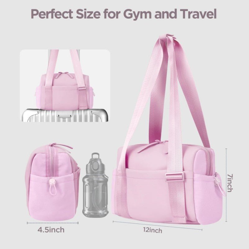 Stylish Pink Mini Gym Bag & Travel Tote - Compact Duffel with Wet Pocket, Luggage Sleeve & Multiple Compartments - Factory Direct Shop