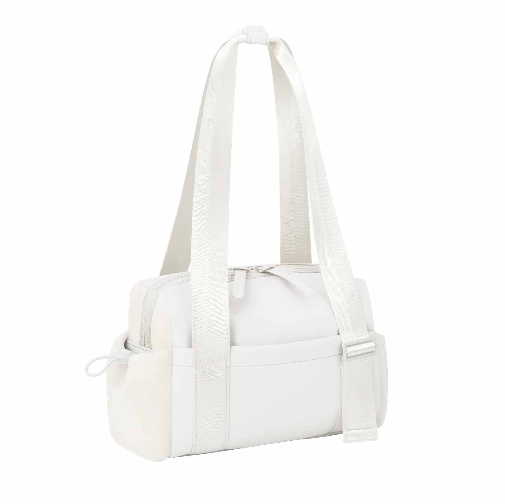 Stylish white Mini Gym Bag & Travel Tote - Compact Duffel with Wet Pocket, Luggage Sleeve & Multiple Compartments - Factory Direct Shop