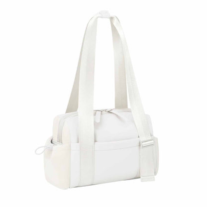 Stylish white Mini Gym Bag & Travel Tote - Compact Duffel with Wet Pocket, Luggage Sleeve & Multiple Compartments - Factory Direct Shop