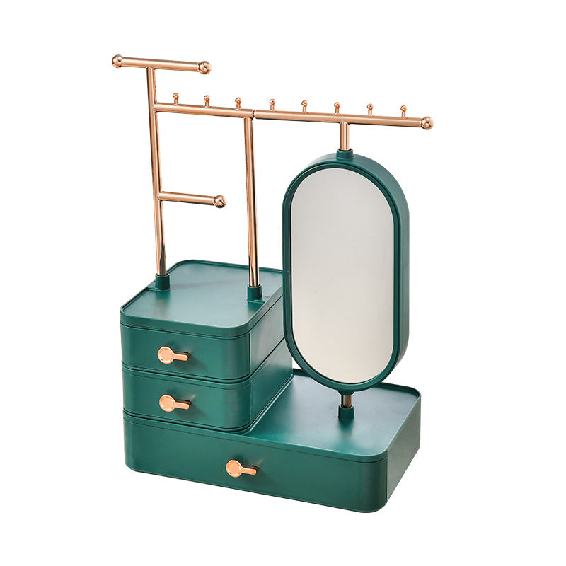 Elegant Green Jewelry Organizer with Mirror - Multi-Layer Storage & Display Stand (25x15x37.5cm)