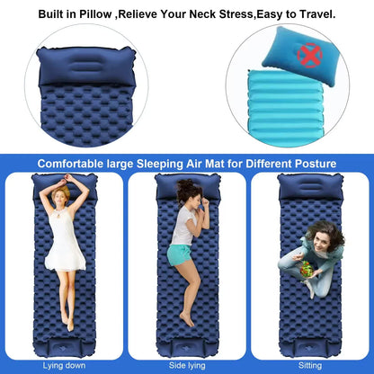 Green Portable Outdoor Inflatable Mat - Foot-Operated Camping Sleeping Pad