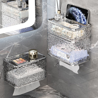 2PCS Stylish Double-Layer Transparent Grey Wave-Textured Tissue Box Holder - Stylish Bathroom Storage