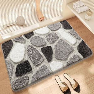 Grey Stone Bath Mat - Super Absorbent, Non-Slip Bathroom Floor Mat - 40x60cm