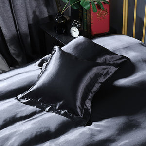 Black 2 PCS Faux Silk Pillow Covers - Cooling Ice Silk Satin Cushion Covers - 45x45cm