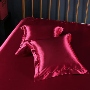Red 2 PCS Faux Silk Pillow Covers - Cooling Ice Silk Satin Cushion Covers - 45x45cm