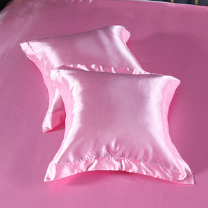Pink 2 PCS Faux Silk Pillow Covers - Cooling Ice Silk Satin Cushion Covers - 45x45cm