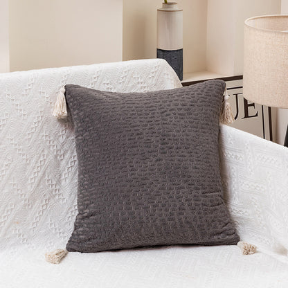 Grey Modern Minimalist Velvet Pillow Covers - Tassel Accent Cushion Covers - 45x45cm (Set of 2)
