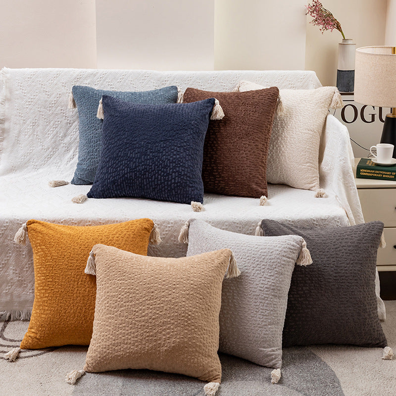 Grey Modern Minimalist Velvet Pillow Covers - Tassel Accent Cushion Covers - 45x45cm (Set of 2)