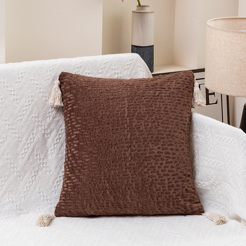 Brown Modern Minimalist Velvet Pillow Covers - Tassel Accent Cushion Covers - 45x45cm (Set of 2)