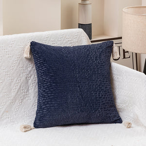 Navy Blue Pillow Covers - Tassel Accent Cushion Covers - 45x45cm (Set of 2)