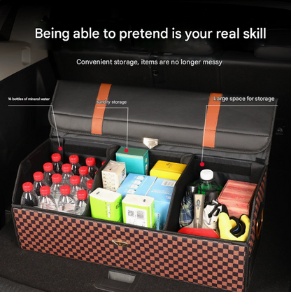 Car Trunk Organizer Medium Sized Tumbled Leather Red  - Large Capacity Insertable Rear Car Organizer