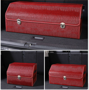 Car Trunk Organizer Medium Sized Tumbled Leather Red  - Large Capacity Insertable Rear Car Organizer