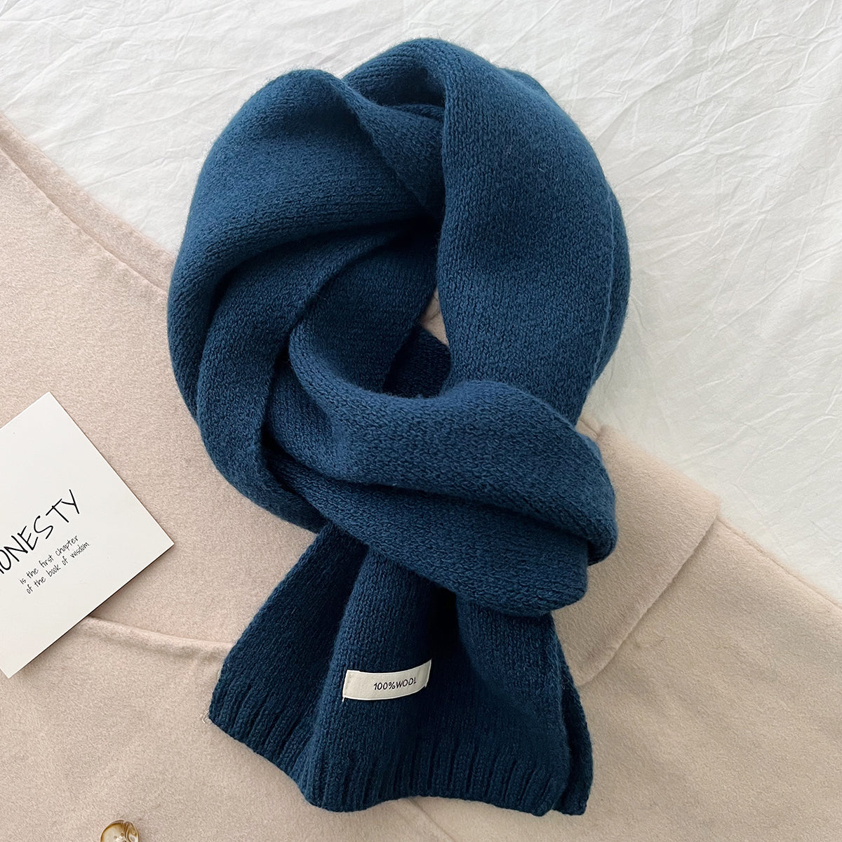 Blue Luxurious 100% Wool Scarf for Women and Men - Soft, Warm, and Stylish