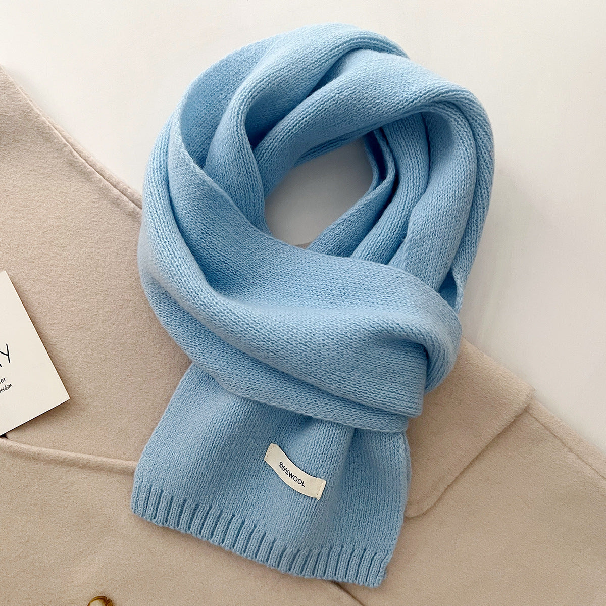 Light Blue Luxurious 100% Wool Scarf for Women and Men - Soft, Warm, and Stylish