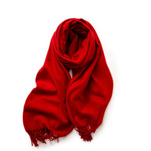 Jujube Red 2 PCS Faux Cashmere Solid Color Scarf Shawl with Tassels - Warm Korean Style Wrap (180cm x 70cm)
