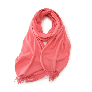 Watermelon Red 2 PCS Skin Red Solid Color Scarf Shawl with Tassels - Warm Korean Style Wrap (180cm x 70cm)
