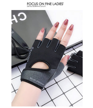 Women's Half-Finger Fitness Gloves-Large Black